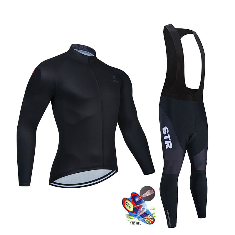 Mountain Biking Uniform - Autumn Black Cycling Jersey Set Long